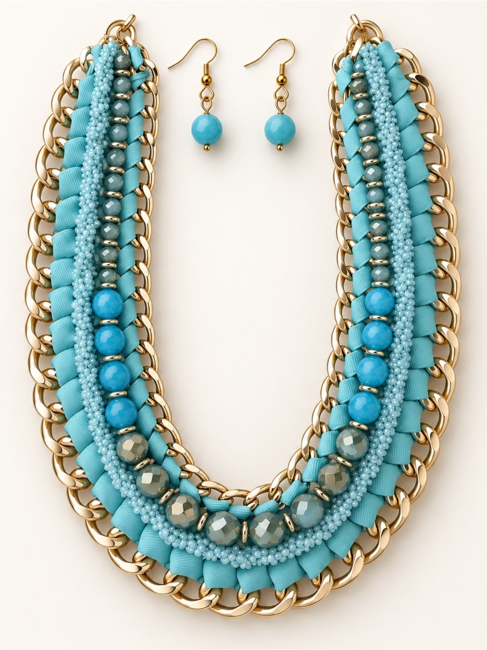 Arata Blue Marine Necklace Mixed Bead + Earrings